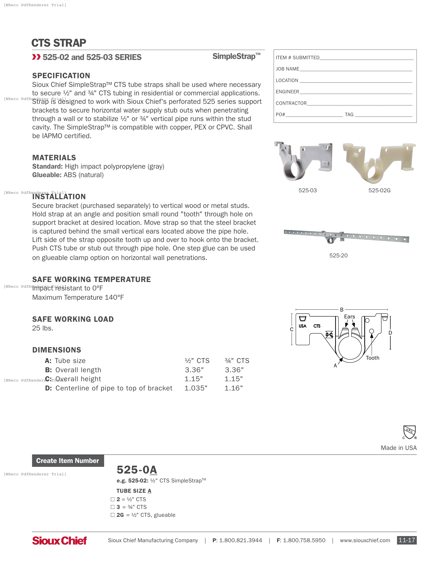 525 SERIES - SIMPLESTRAP - SPEC SHEET.PDF Specification Document